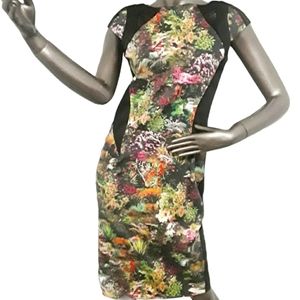 Mario Serrani Italian Floral & Black Midi  pencil Dress Sz 4